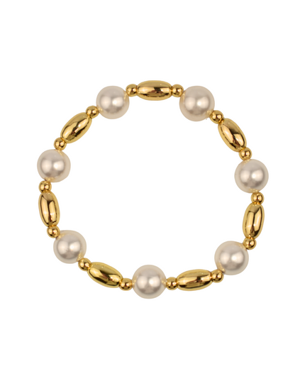Jumbo Pearl & Oval Gold Beaded Bracelet