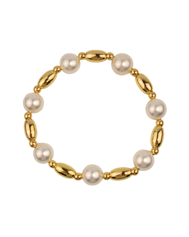 Jumbo Pearl & Oval Gold Beaded Bracelet