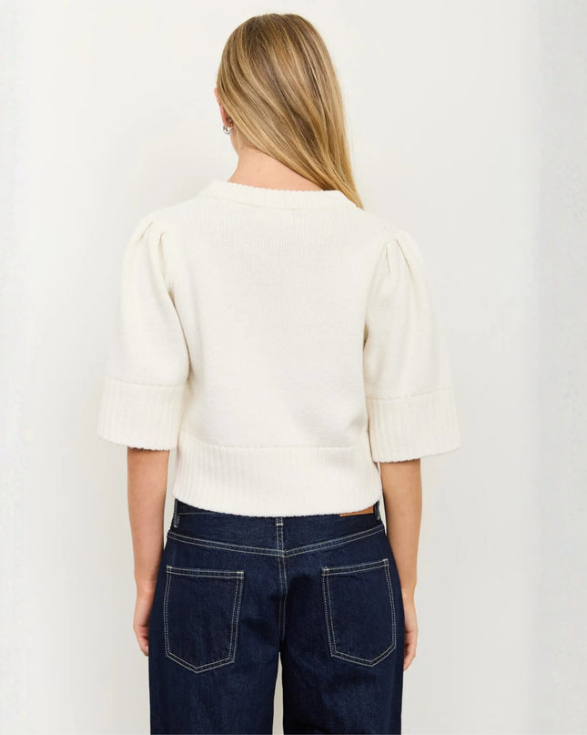Puff Shoulder Short Sleeve Cropped Sweater
