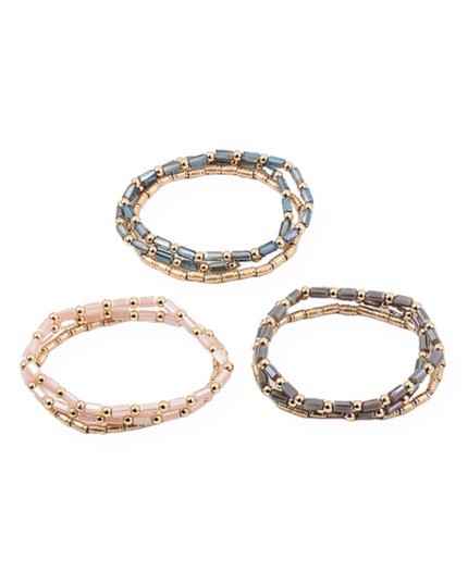 Metal Crystal Rectangle Beads 3 Bracelet Set