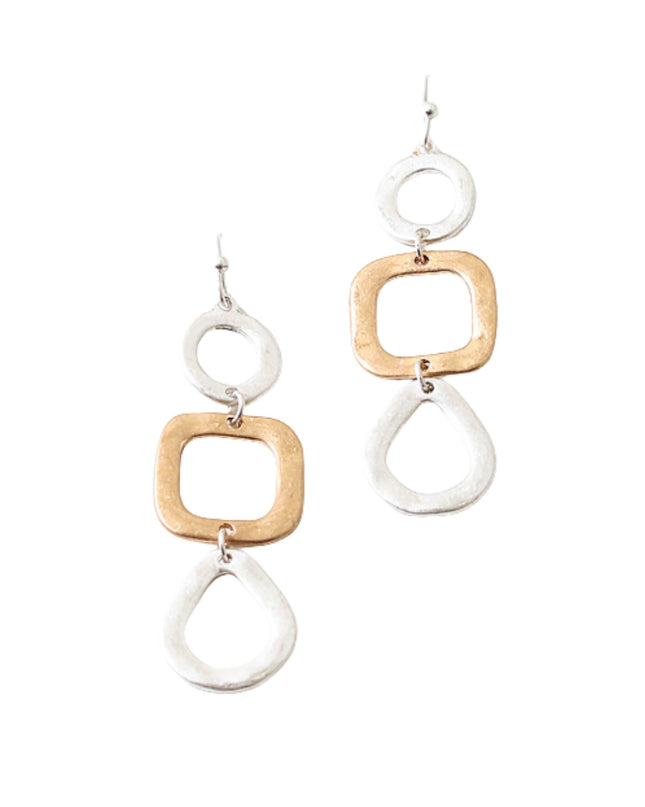 Circle Square Teardrop Hammered Metal Earrings