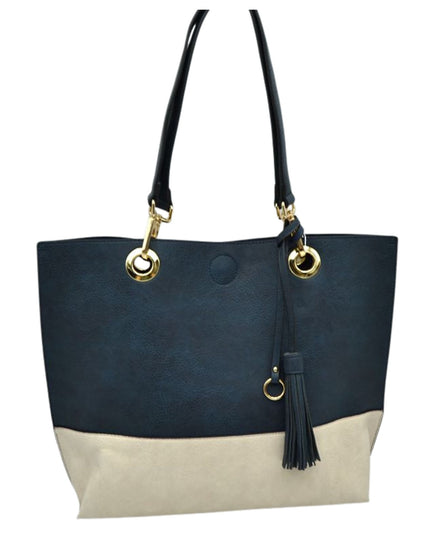 Gold Grommet Two Tone Tote Bag & Crossbody Bag