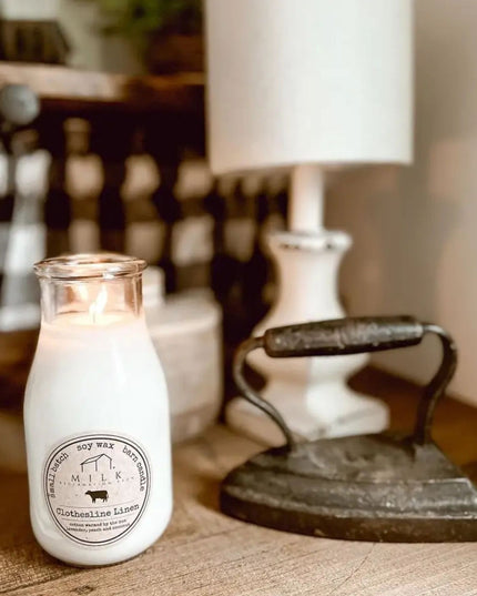 Clothesline Linen Milk Bottle Candle