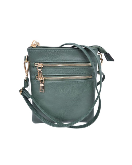 2 Zipper Tall Vegan Leather Crossbody Bag
