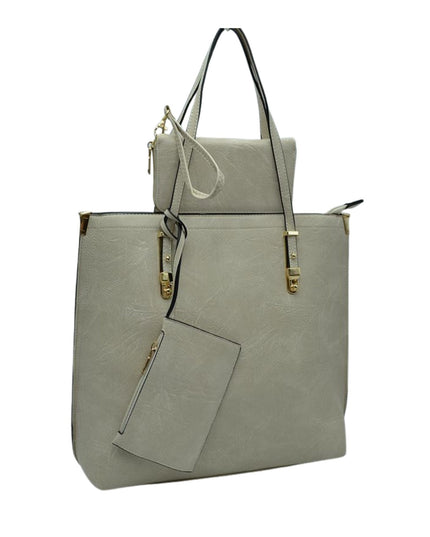 Large Tote With Gold Buckle Strap And Wristlet