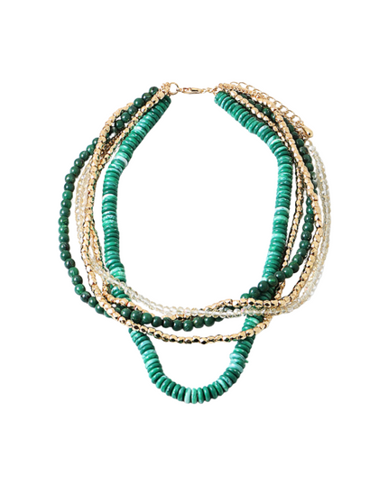 Candy Bead Gold Metal Square Cube Bead 5 Strand Layered Necklace