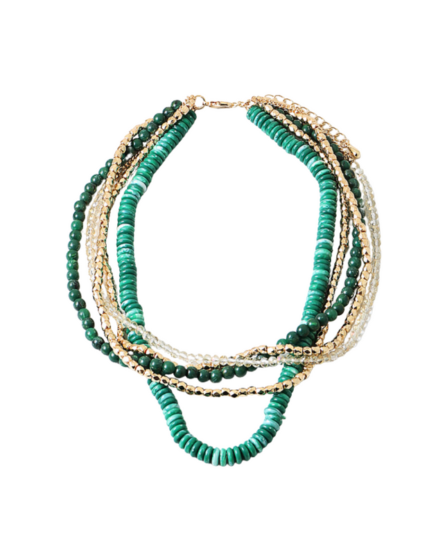 Candy Bead Gold Metal Square Cube Bead 5 Strand Layered Necklace