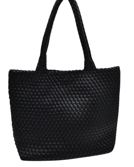 Woven Double Strap Woven Leather Tote Bag With Pouch