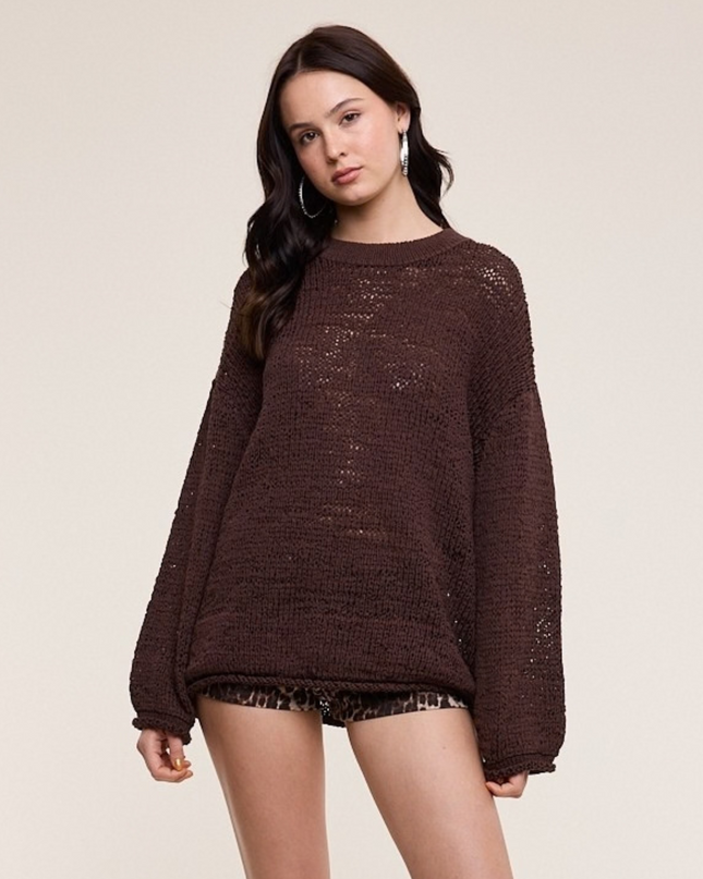 Loose Net Knit Crew Neck Sweater