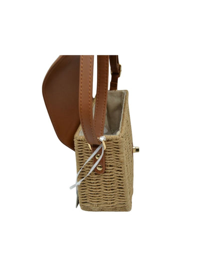Vegan Leather Closure & Strap Straw Crossbody Bag