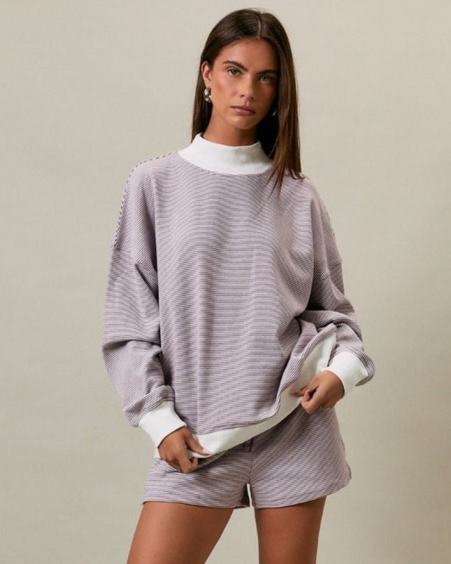 Striped Mock Neck Sweatshirt
