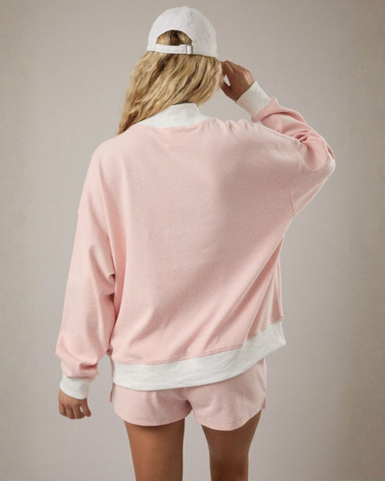 Striped Mock Neck Sweatshirt