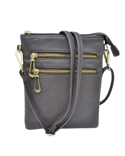 2 Zipper Tall Vegan Leather Crossbody Bag
