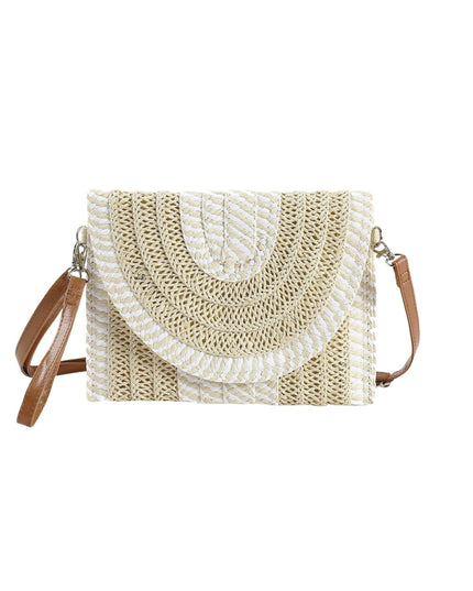 Mixed Striped Straw Envelope Crossbody Clutch Bag
