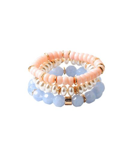 Chunky Natural Stone Bead Pearl Gold Disc 3 Bracelet Set