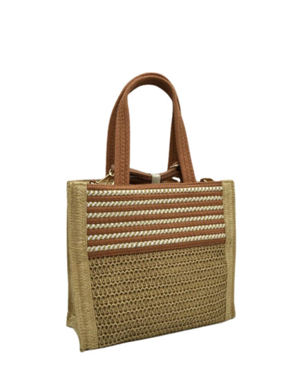 Square 2 Tone Straw Shoulder Bag