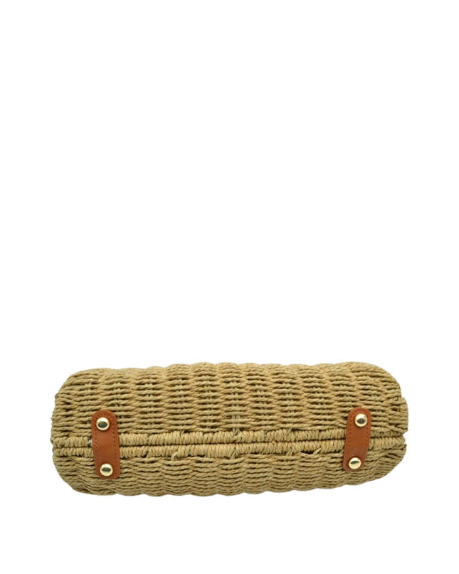 Round Handle Twist Closure Straw Bag