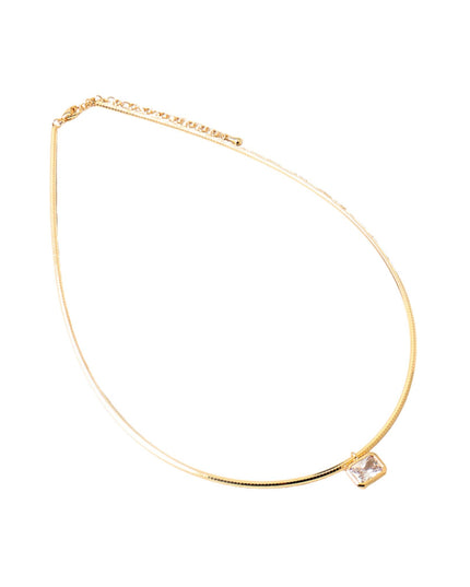 Rectangle Crystal Bezel Charm Omega Chain Choker Necklace