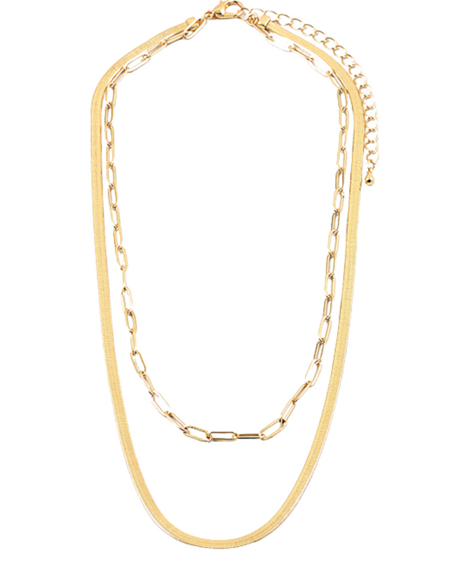 Herringbone Paper Clip Chain 2 Layered Necklace