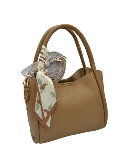 Scarf Detail Pebbled Vegan Leather Satchel Handbag