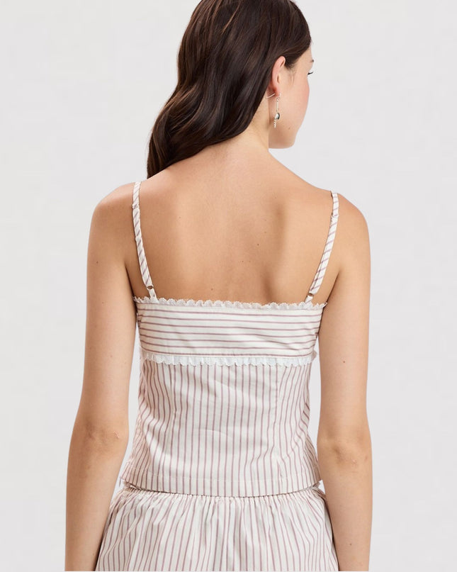 Cami Minimal Stripe Lace Ribbon Top