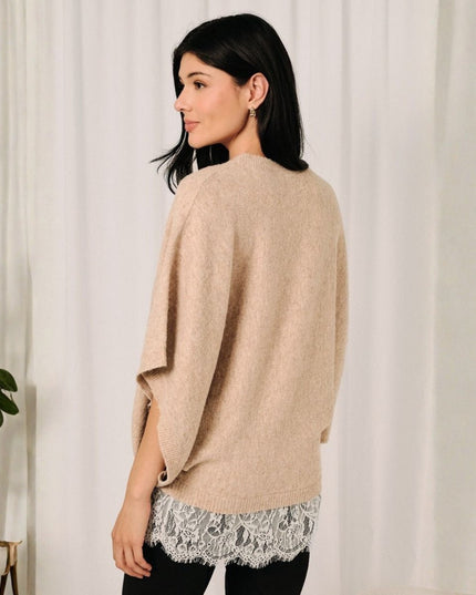Lace Trim Dolman Half Sleeve Crew Neck Sweater