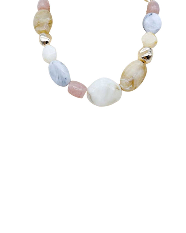 Chunky Natural Stone Gold Bead Chain Link Necklace