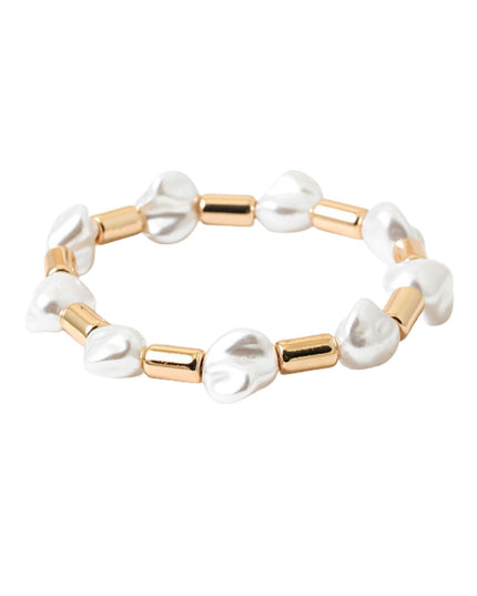 Asymmetrical White Pearl Metal Rectangle Bead Bracelet