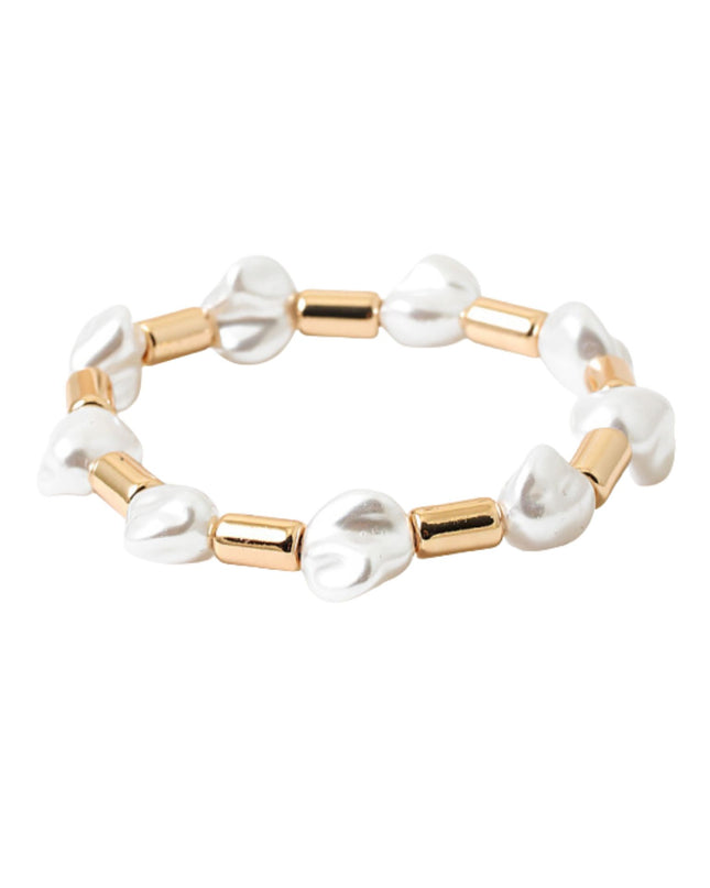 Asymmetrical White Pearl Metal Rectangle Bead Bracelet