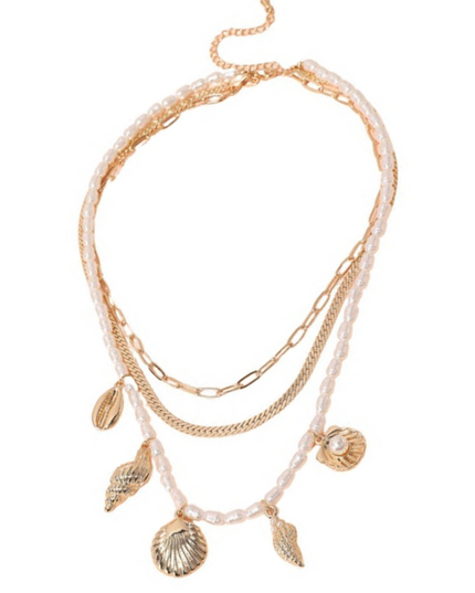 Seashell Herringbone Paperclip Chain Layered Necklace