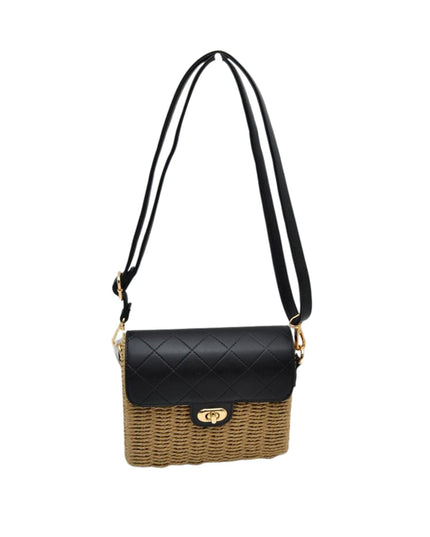 Square Straw Quilted Vegan Leather Closure Shoulder Bag
