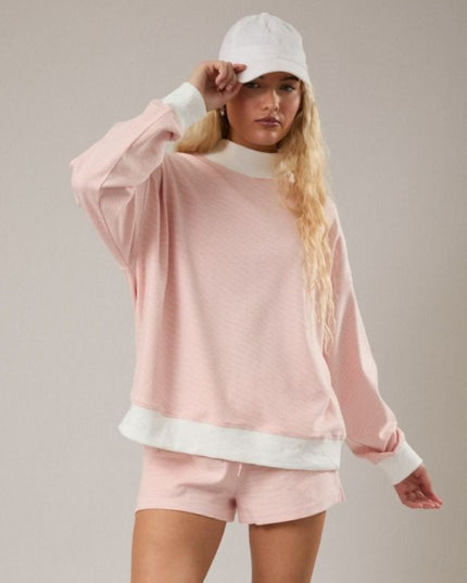 Striped Mock Neck Sweatshirt