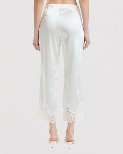 Lace Accent Ankle Length Satin Shine Pants