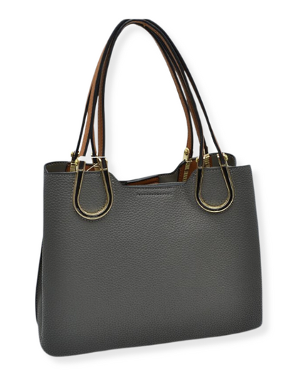 Structured Black & Gold Detailed Handle Handbag