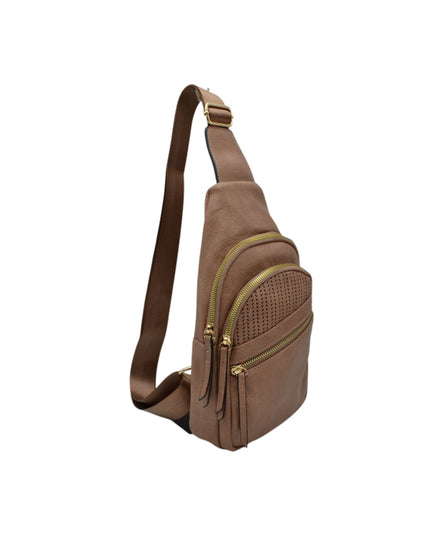 Laser Cut Front 3 Zip Sling Bag