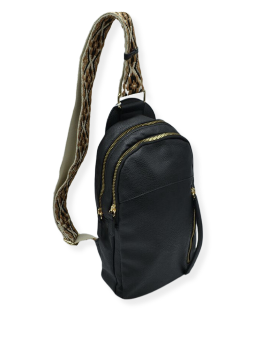Diamond Design Multi Zip Sling Bag