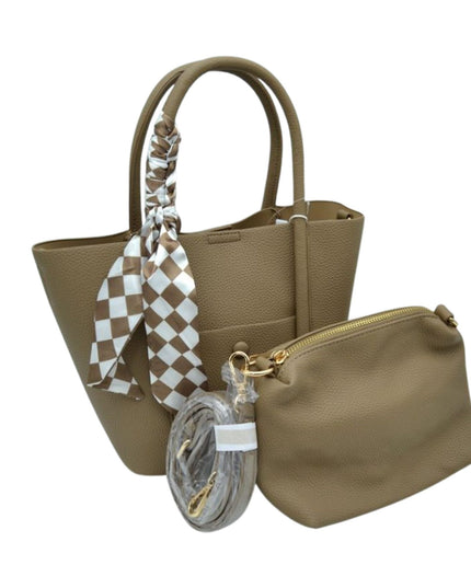 Checkered Scarf Detail Satchel Bag