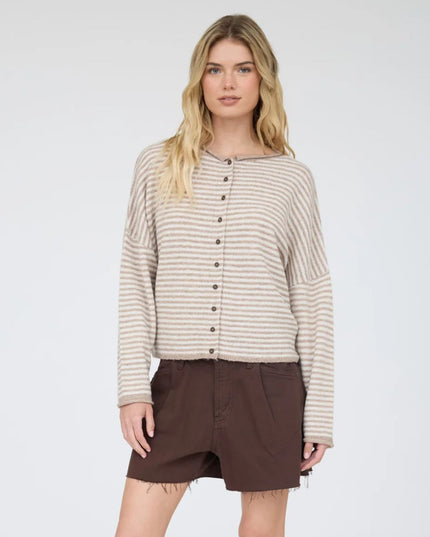 Striped Raw Edge Drop Shoulder Knit Cardigan Sweater