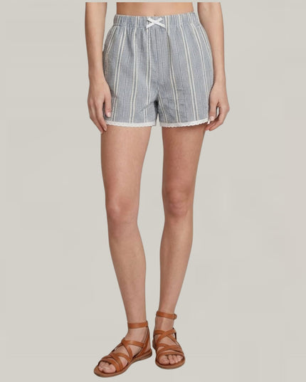 Jacquard Gingham Bow Detail Elastic Waist Shorts
