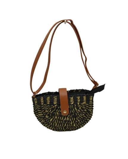 Metallic Detail Half Circle Straw Crossbody Handbag