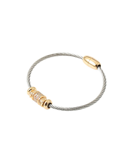 Two Tone CZ Bead Twisted Metal Magnetic Bracelet