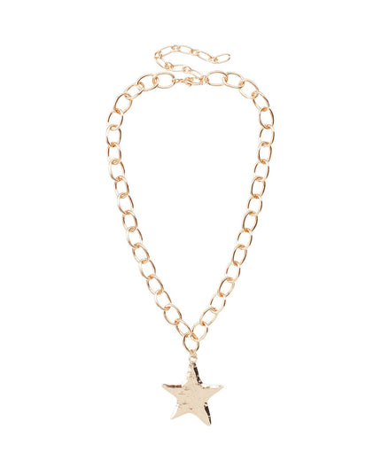 Hammered Star Pendant Oval Chain Link Necklace