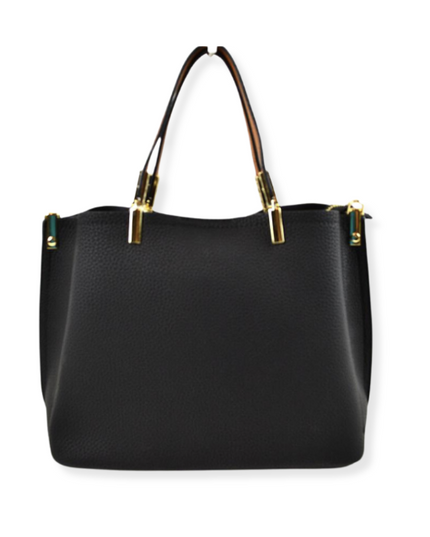 Gold Detailed & Brown Handled Textured Bag