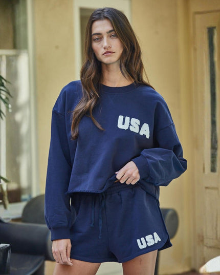 USA Cropped Crew Neck Sweatshirt