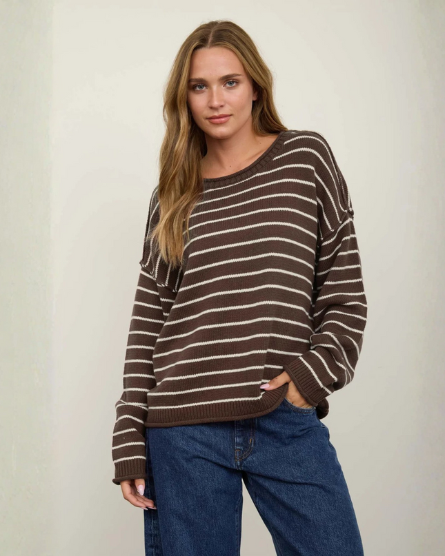 Striped Drop Shoulder Crew Neck Sweater