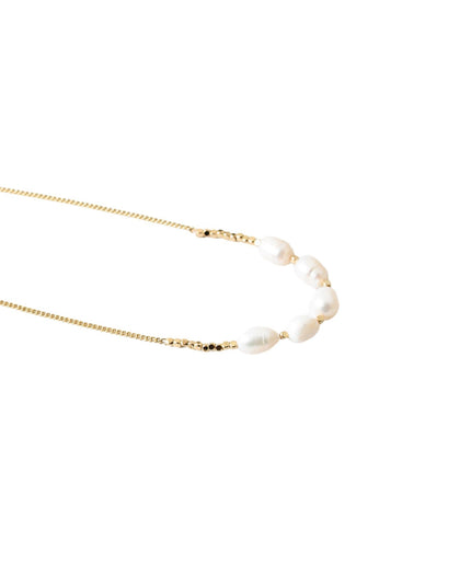 Metal Cube Bead 5 Oval Pearl Chain Necklace