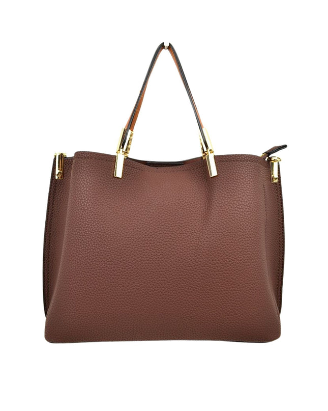 Gold Detailed & Brown Handled Textured Bag