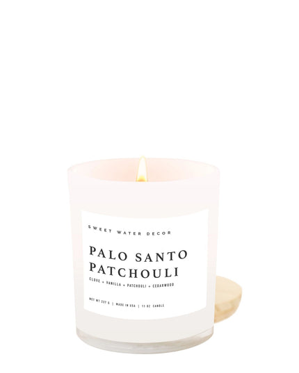 Palo Santo Patchouli 11oz White Jar Soy Candle