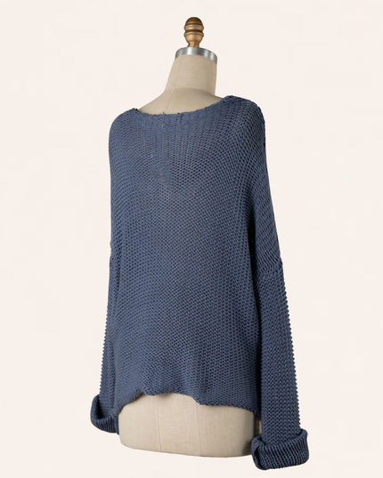 V Neck Cable Knit Long Sleeve Sweater