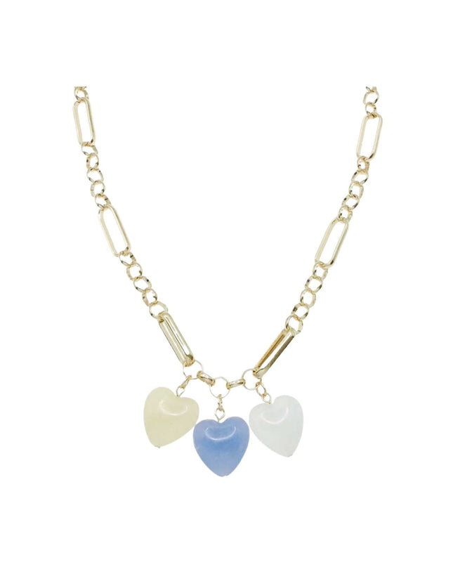 Triple Resin Hearts Charm Gold Chain Link Necklace